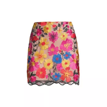 Мини-юбка из сетки с цветочной вышивкой MILLY