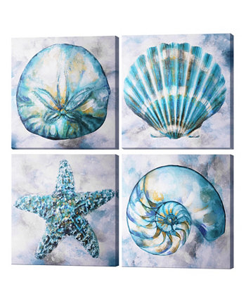 Набор картин на холсте «Морские звезды на прибрежном пляже», 4 предмета, 20 x 20 дюймов American Art Décor