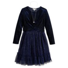 Трикотажное платье с пайетками и ожерельем для девочек 4–16 лет, стандартный размер и размер плюс Knit Works