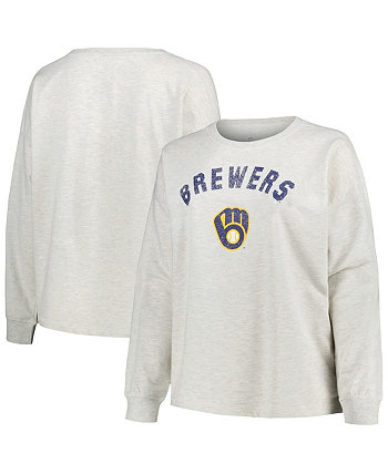 Женский пуловер овсяного цвета с эффектом потертости Milwaukee Brewers большого размера, пуловер из френч-терри, свитшот Profile