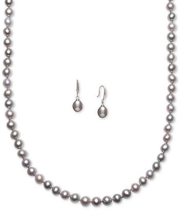 Ожерелье из искусственного пресноводного жемчуга (7-7 1/2 мм) и серьги-капли (7x9 мм), набор из стерлингового серебра Macy's