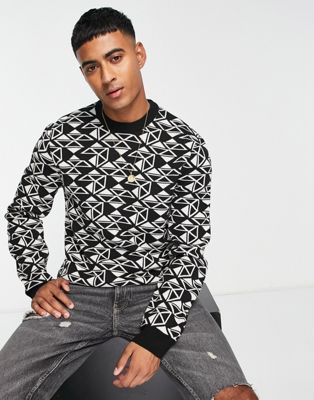 Черный свободный свитер с круглым вырезом геометрической вязки New Look New Look