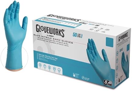 HD Medical Blue NitrileGloves - 8 mil, 12 inches Long, Latex Free, Powder Free, Textured, Disposable, Non-Sterile, Medium,GPNHD64100-BX, Box of 50 GLOVEPLUS