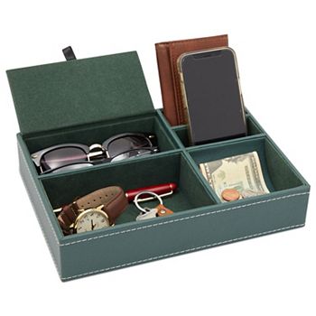 5 Compartment Emerald Green Leather Valet Tray for Wallet, Keys (10 x 7.3 x 2 In) Juvale