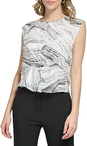 Calvin Klein Women's Sportswear Blouse,Shiny White/Black,XS Calvin Klein