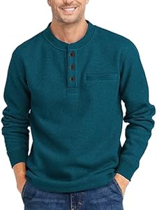 Henley Long Sleeve Shirts for Men Waffle Thermal Fashion Casual Tee Shirt Three Button Pullover with Pocket Wenttuo