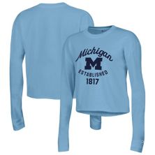 Женская укороченная футболка с длинными рукавами Champion Blue Michigan Wolverines Boyfriend Champion
