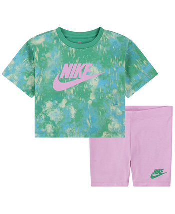 Свободная футболка для маленьких девочек и велосипедки, комплект из 2 предметов Nike