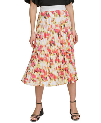 Женская плиссированная юбка-миди без застежки с принтом DKNY