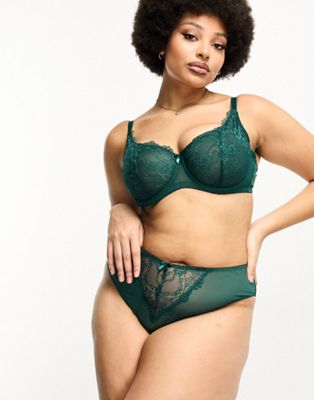 Ivory Rose Curve lace and mesh high leg high waist brazilian brief in emerald green Ivory Rose