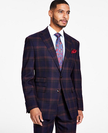 Men's Classic-Fit Navy & Burgundy Plaid Suit Separates Jacket Tayion Collection