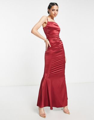 Бордовое платье макси с корсетом и драпировкой Femme Luxe Femme Luxe