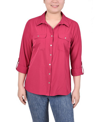 Миниатюрная блуза с отворотами 3/4 и карманами NY Collection