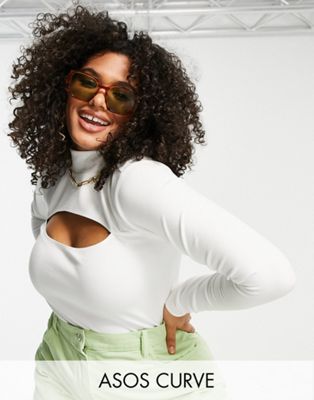ASOS DESIGN Curve Edit luxe handle bodysuit with cut out in white ASOS Curve