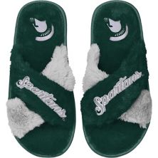 Women's FOCO Green Michigan State Spartans Two-Tone Crossover Faux Fur Slide Slippers Unbranded