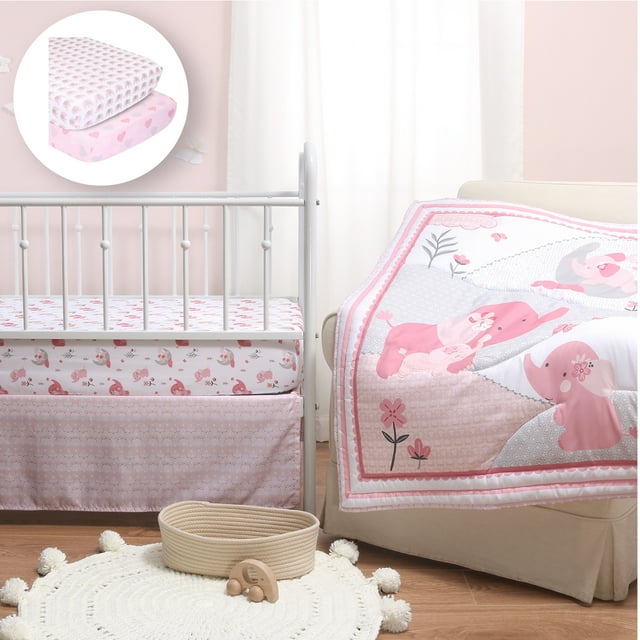 The Peanutshell Pink Elephant 5 Piece Baby Nursery Crib Bedding Set, Quilt, Crib Sheets, Crib Skirt The Peanutshell