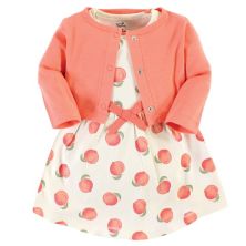Touched by Nature Baby and Toddler Girl Organic Cotton Dress and Cardigan, Peach Touched by Nature