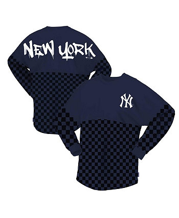 Женская темно-синяя футболка в клетку с длинным рукавом и принтом New York Yankees Spirit Jersey