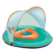 SwimSchool Baby Boat Float w/ Adjustable Safety Seat & Sun Shade Canopy, Orange SwimSchool