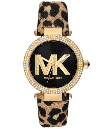 Женские кварцевые часы Parker с тремя стрелками и леопардовым принтом из телячьего волоса, 39 мм Michael Kors