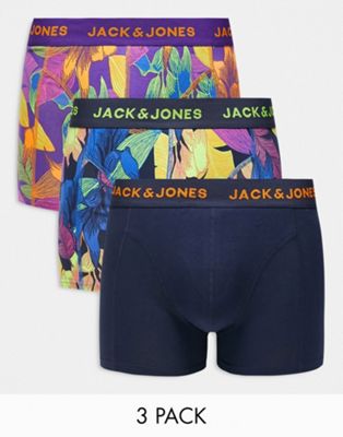 Комплект из трех трусов Jack & Jones с ярким цветочным принтом Jack & Jones