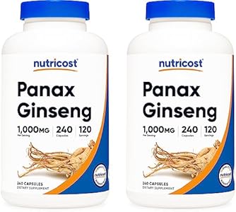 Nutricost Panax Ginseng 1000mg, 240 Capsules (2 Bottles) - Non GMO, Gluten Free, 120 Servings Nutricost