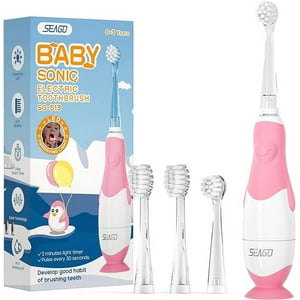 SEAGO Baby Electric Toothbrush for Toddlers from 0 to 3 Years Old, Sonic Toothbrush with LED Light Brush Intelligent Timer Waterproof IPX7，Baby Gift (513Pink)…… SEAGO