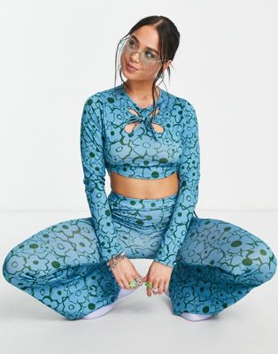 Another Reason cut out crop top in blue retro floral - part of a set  Another Reason