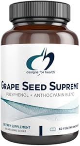 Designs for Health Grape Seed Supreme - 200mg Grapeseed Extract Supplement with Grape Skin + Muscadine Grape - Non-GMO Polyphenol + Anthocyanin Antioxidant Blend (60 Capsules (Капсулы)) Designs for Health