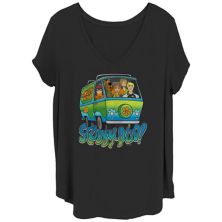 Juniors' Plus Size Scooby-Doo Mystery Gang V-Neck Graphic Tee Scooby-Doo