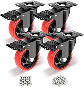 Nefish 2 Inch Casters Set of 4, Heavy Duty Top Plate Caster Wheels with Brake 600 Lbs, Dual Locking Furniture Castors, 360 Degree Swivel Casters, No Noise Polyurethane Wheels for Cabinet, Furniture Nefish