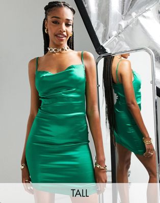 Зеленое атласное платье мини на бретельках с воротником-хомутом Parisian Tall Parisian Tall