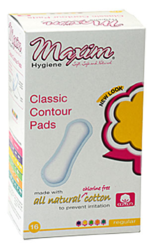 Гигиенические прокладки Maxim Hygiene Products из натурального хлопка Classic Contour Regular -- 16 прокладок Maxim Hygiene Products