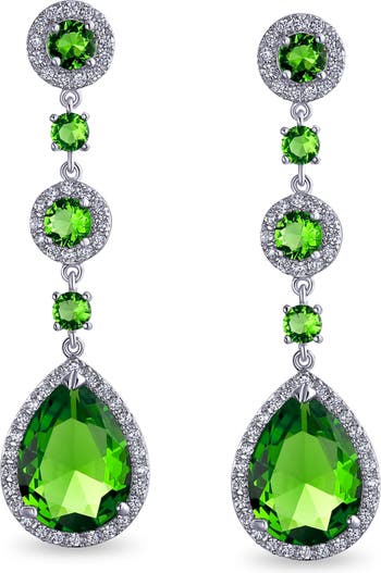 Массивные серьги-капли зеленого цвета из стерлингового серебра и фианитов Bling Jewelry