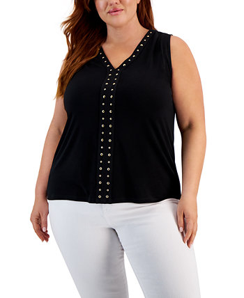 Plus Size V-Neck Stud-Trim Top, Created for Macy's I.N.C. International Concepts