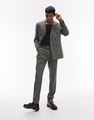 Topman straight suit pants in khaki TOPMAN
