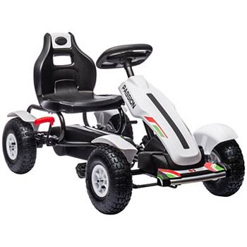 Aosom Kids Pedal Go Kart W/ Adjustable Seat, Rubber Wheels, White Aosom