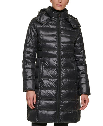 Упаковываемое пуховое пальто Petite Shine с капюшоном Calvin Klein