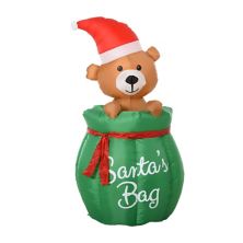 HOMCOM 4 ft. Christmas Inflatable Bear In Santa Claus Toy Bag Outdoor Blow Up Holiday Yard Decoration with LED Lights Display HomCom