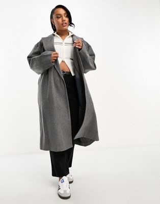 Бледно-серое пальто средней длины без подкладки ASOS DESIGN Curve ASOS Curve