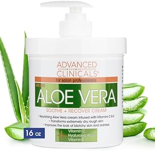 Advanced Clinicals Aloe Vera Lotion Sun Burn Recovery Cream | After Sun Body Lotion W/ Vitamin C + Hyaluronic Acid | Sun Damaged Skin Repair Moisturizing Cream | Skin Care Products, Large 16 Oz Advanced Clinicals