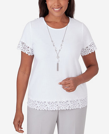 Женская футболка с кружевной каймой Charleston и съемным ожерельем Alfred Dunner