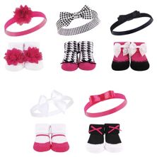 Girl Headband and Socks Giftset, Dk.Pink Black, One Size Hudson Baby
