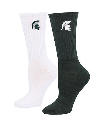 Женские зеленые и белые носки Michigan State Spartans, две пары четверть длины ZooZatz