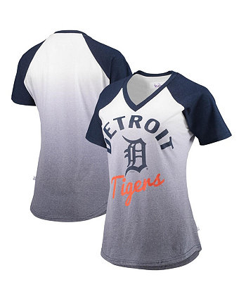 Женская темно-синяя белая футболка Detroit Tigers Shortstop с омбре реглан и v-образным вырезом G-III Sports