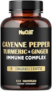 210 Pills - Cayenne Pepper Capsules (Капсулы) Organic with Turmeric, Ginger, Immune Support Complex as Elderberry, Echinacea, Garlic Bulb - Digestion, Heart Health & Body Management NUQIIT