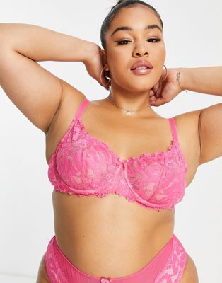 Ivory Rose Curve bold floral lace balconette bra in hot pink Ivory Rose