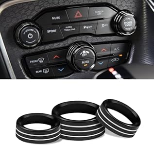 3Pcs Air Conditioner Switch Button Knob Cover, Climate Control Knob Covers, Aluminum Alloy A/C Decal Trim Rings, Car Interior Accessories Compatible with Challenger Durango 2015-2022 (Black) Kutyun