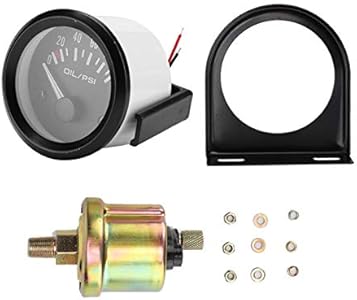 Car Oil Pressure Gauge, 52mm,2in 12V Universal Car Electromagnetic Oil Pressure Gauge Indicator Auto Modified Meter Oil Pressure Gauge Kit, Black Dial Estink