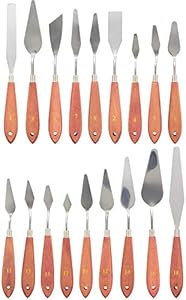 U.S. Art Supply 18-Piece Artist Stainless Steel Palette Knife Set - Wood Hande Flexible Spatula Painting Knives for Color Mixing Spreading, Applying Oil, Acrylic, Pouring Paint on Canvases, Cake Icing U.S. Art Supply